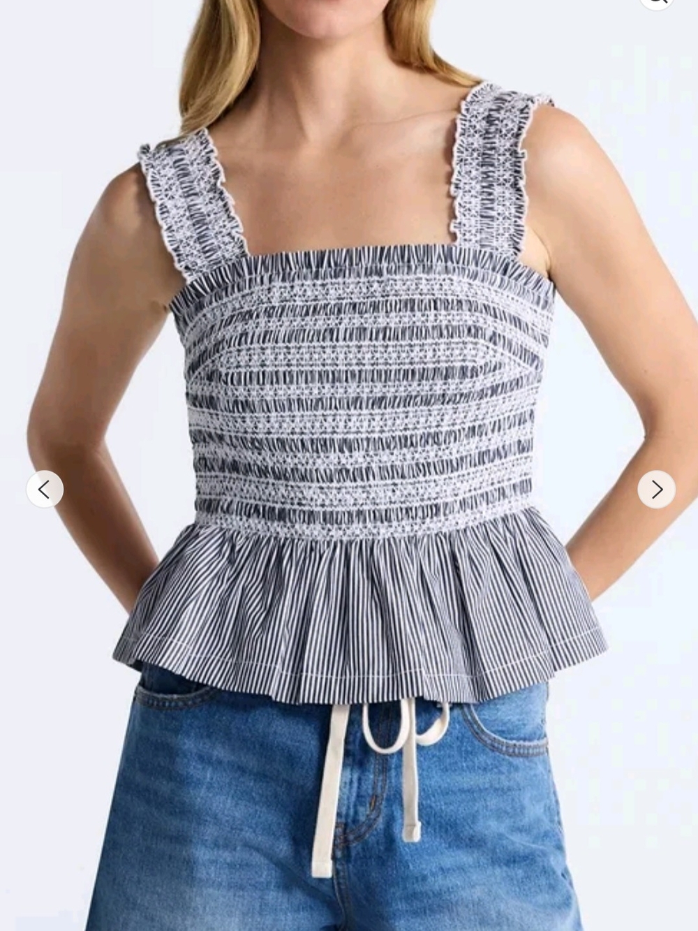 Smocked Cotton Assembly Womens Size M Square Neck Tank Ebb And Flow Stripe